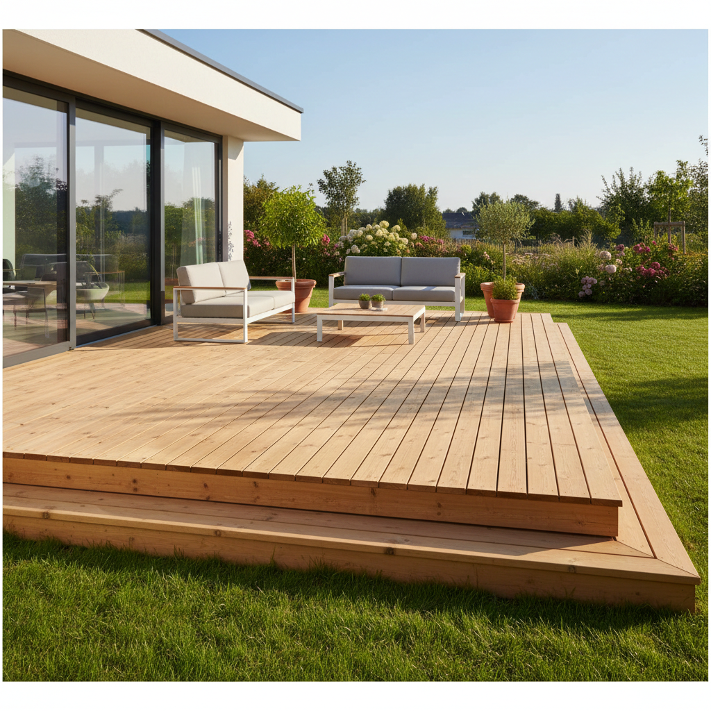 Taras wykonany z deski tarasowej